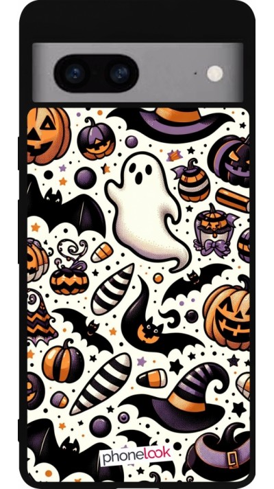 Coque Google Pixel 7a - Silicone rigide noir Halloween 2024 Cute Pattern