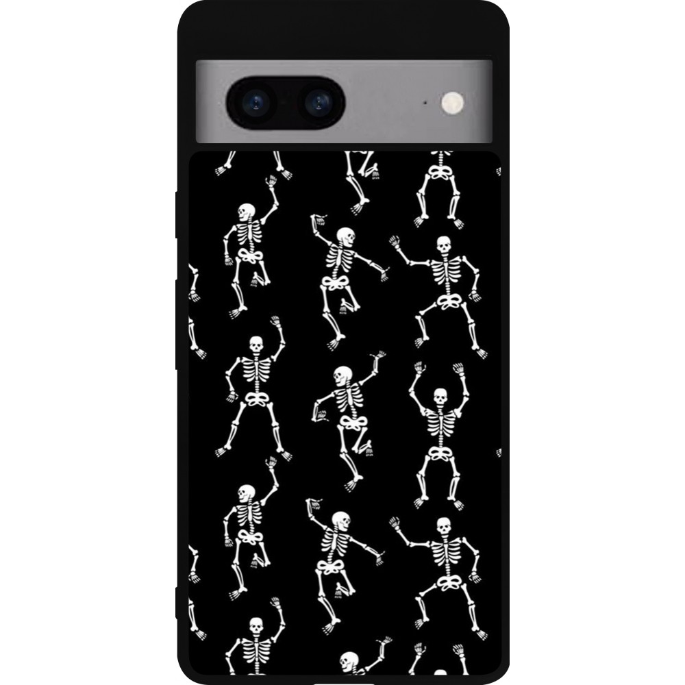 Coque Google Pixel 7a - Silicone rigide noir Halloween 2024 dancing skeleton