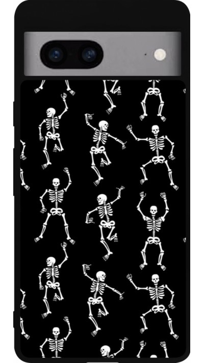 Coque Google Pixel 7a - Silicone rigide noir Halloween 2024 dancing skeleton