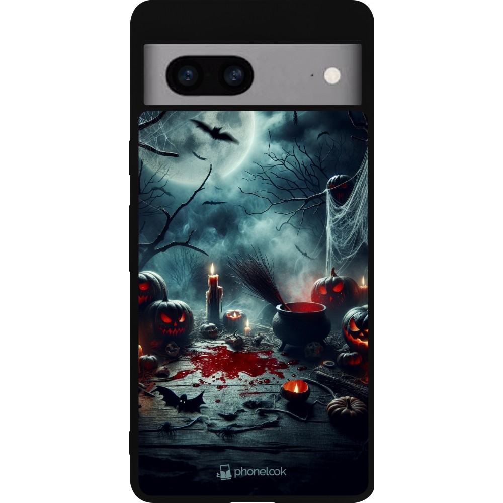 Coque Google Pixel 7a - Silicone rigide noir Halloween 2024 Dark Moon