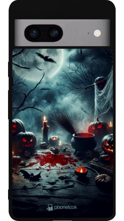 Coque Google Pixel 7a - Silicone rigide noir Halloween 2024 Dark Moon