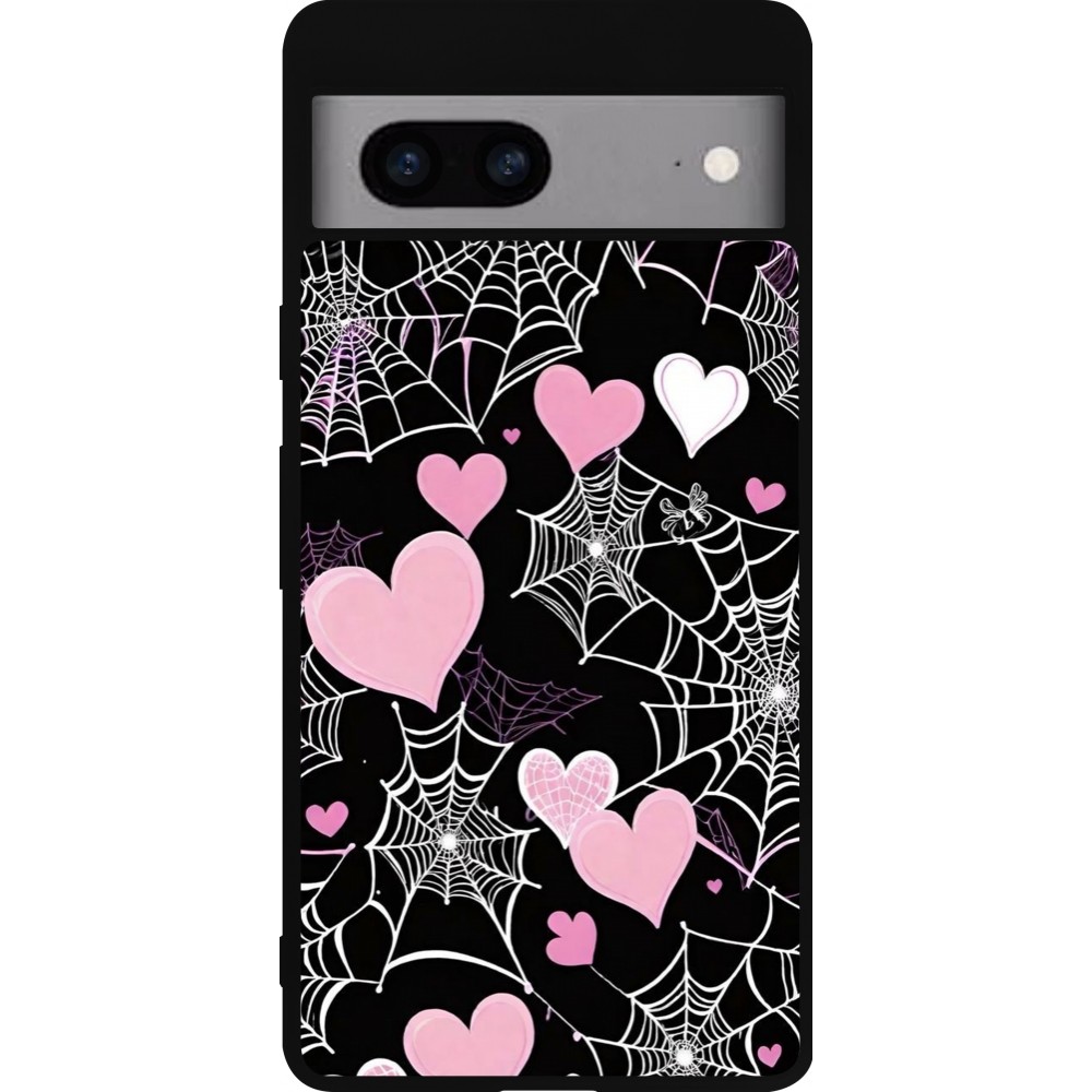 Coque Google Pixel 7a - Silicone rigide noir Halloween 2024 girly