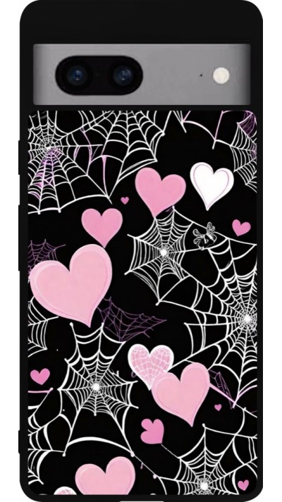 Coque Google Pixel 7a - Silicone rigide noir Halloween 2024 girly