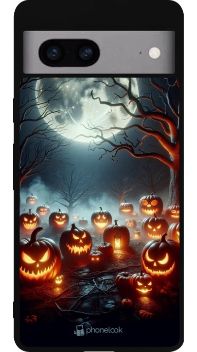 Coque Google Pixel 7a - Silicone rigide noir Halloween 2024 Many Pumpkins