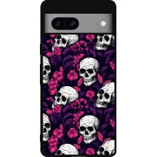 Coque Google Pixel 7a - Silicone rigide noir Halloween 2024 romantic skulls