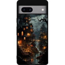 Coque Google Pixel 7a - Silicone rigide noir Halloween 2024 scary town