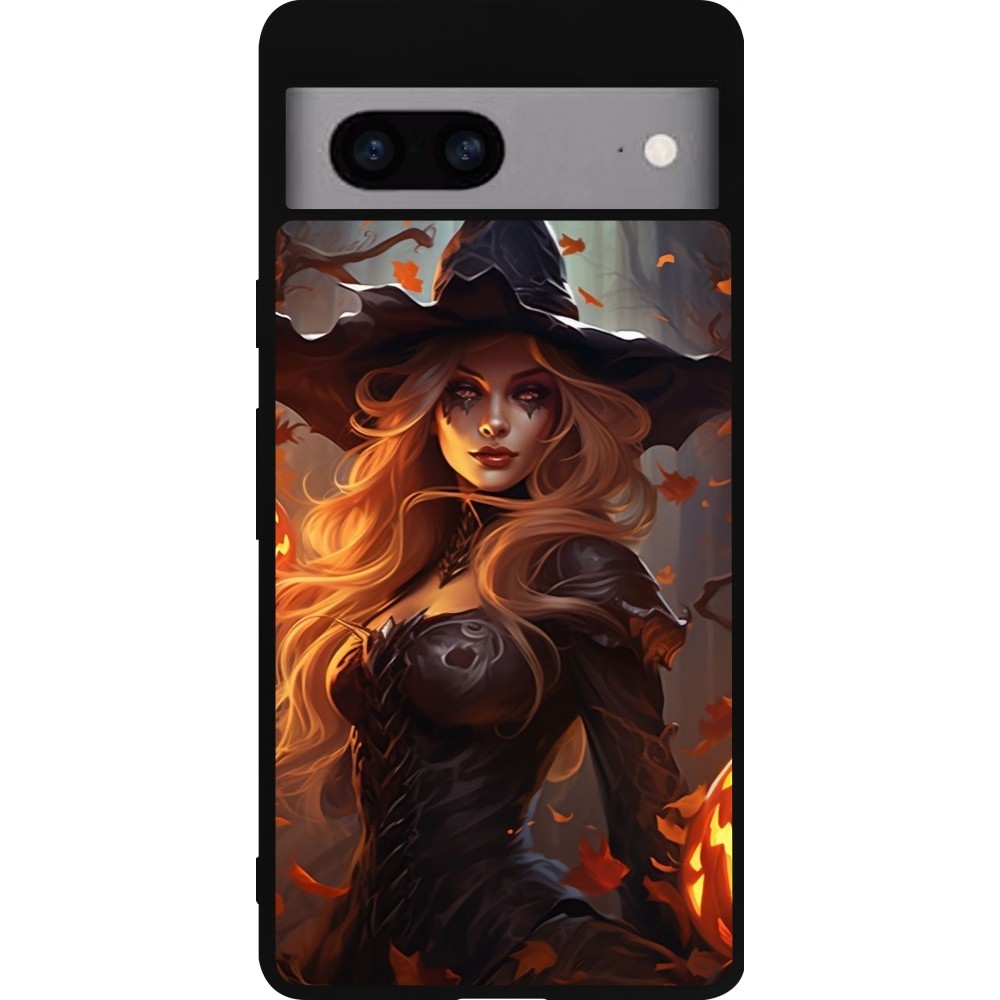 Coque Google Pixel 7a - Silicone rigide noir Halloween 2024 sexy witch