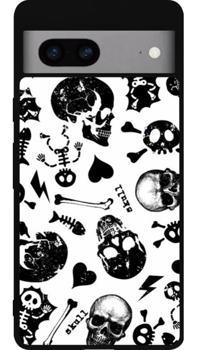 Coque Google Pixel 7a - Silicone rigide noir Halloween 2024 skeleton mix