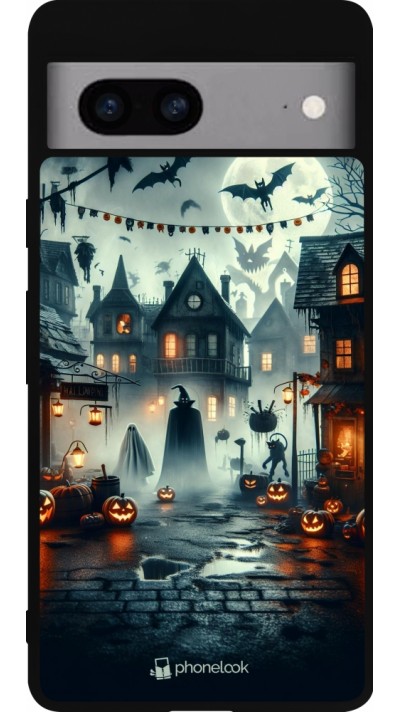 Coque Google Pixel 7a - Silicone rigide noir Halloween Spookville