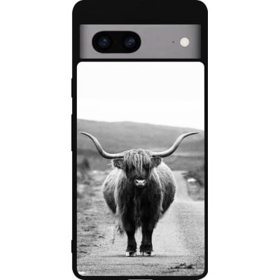 Coque Google Pixel 7a - Silicone rigide noir Highland cattle