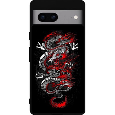 Coque Google Pixel 7a - Silicone rigide noir Japanese style Dragon Tattoo Red Black