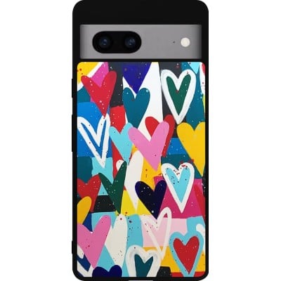 Coque Google Pixel 7a - Silicone rigide noir Joyful Hearts