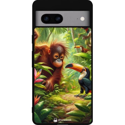 Coque Google Pixel 7a - Silicone rigide noir Jungle Tropicale Tayrona