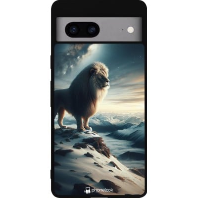 Coque Google Pixel 7a - Silicone rigide noir Le lion blanc