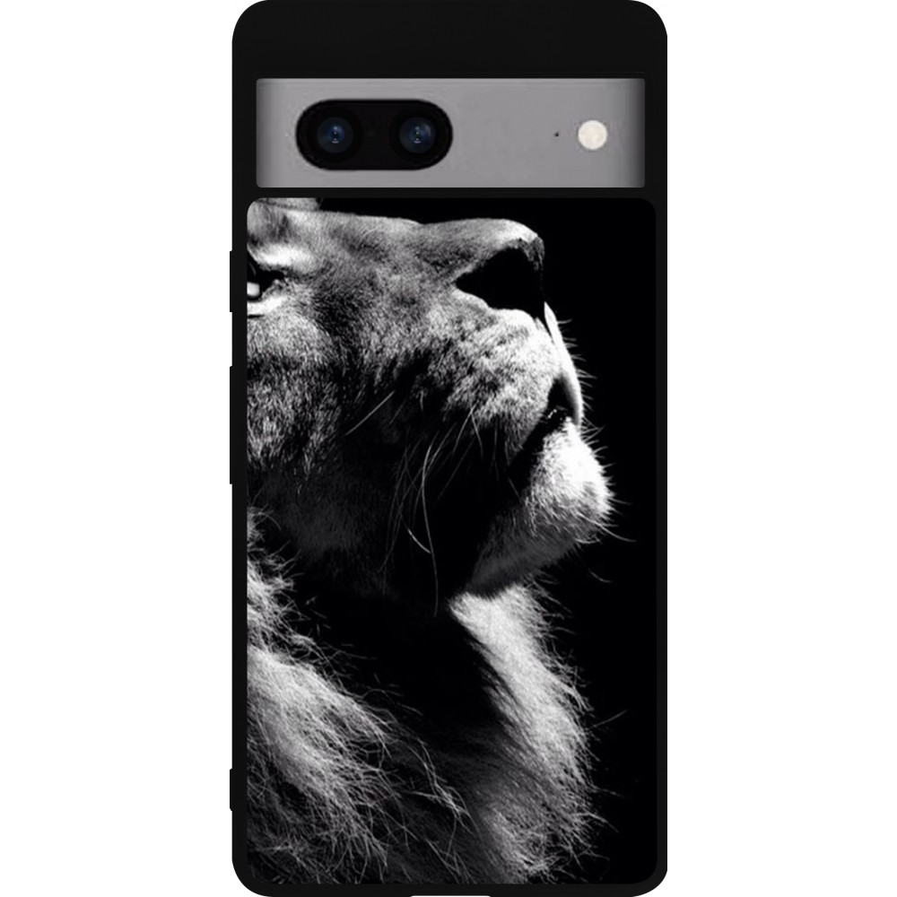 Coque Google Pixel 7a - Silicone rigide noir Lion looking up