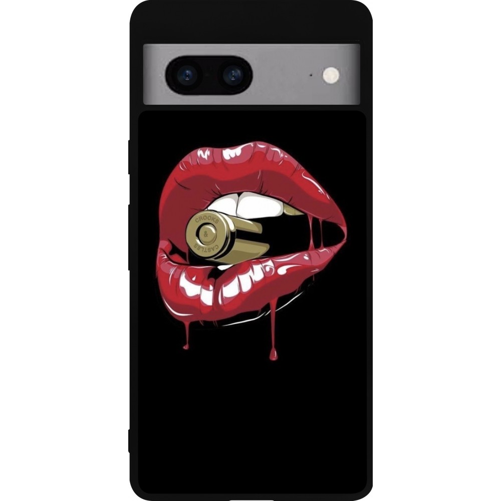 Coque Google Pixel 7a - Silicone rigide noir Lips bullet