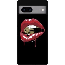 Coque Google Pixel 7a - Silicone rigide noir Lips bullet