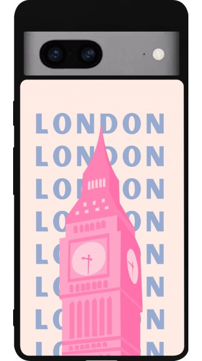 Coque Google Pixel 7a - Silicone rigide noir London Pink Print