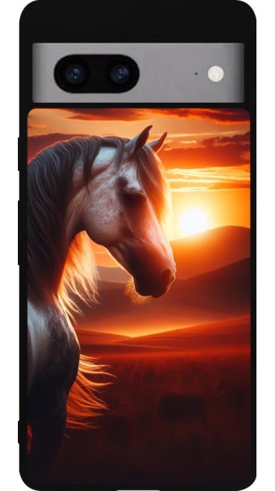 Coque Google Pixel 7a - Silicone rigide noir Majestic Sunset Horse