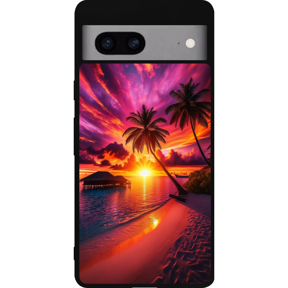 Coque Google Pixel 7a - Silicone rigide noir Maldives Dusk Bliss