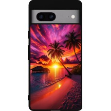 Coque Google Pixel 7a - Silicone rigide noir Maldives Dusk Bliss