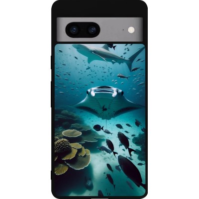 Coque Google Pixel 7a - Silicone rigide noir Manta Lagon Nettoyage