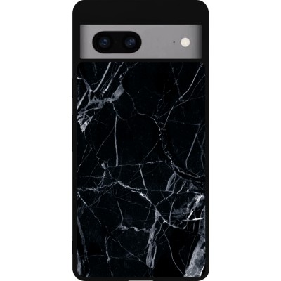 Coque Google Pixel 7a - Silicone rigide noir Marble Black 01