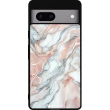 Coque Google Pixel 7a - Silicone rigide noir Marbre Rose Lumineux