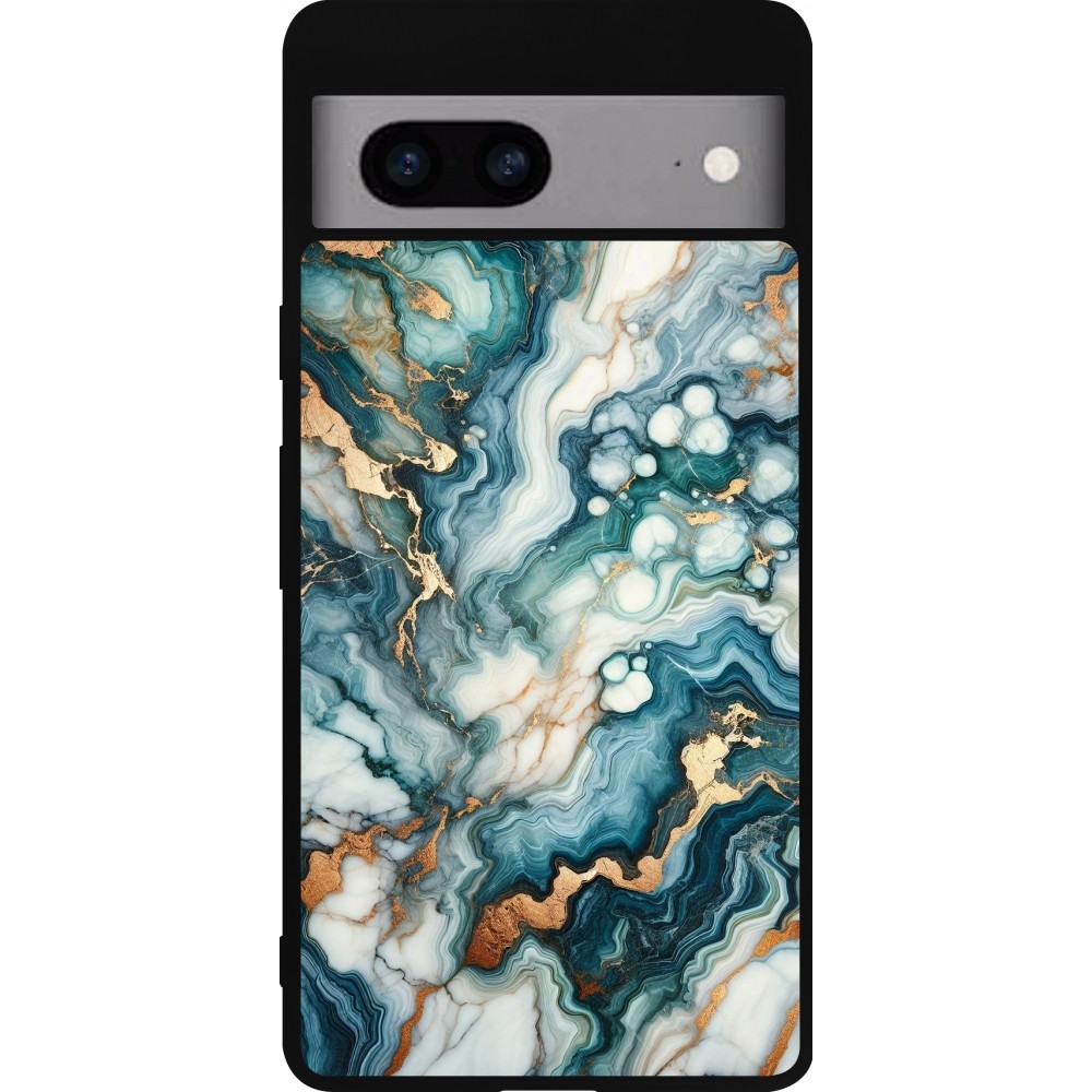 Coque Google Pixel 7a - Silicone rigide noir Marbre Vert Bleu Doré