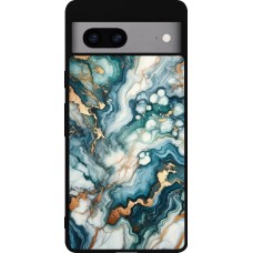 Coque Google Pixel 7a - Silicone rigide noir Marbre Vert Bleu Doré