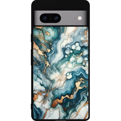 Coque Google Pixel 7a - Silicone rigide noir Marbre Vert Bleu Doré