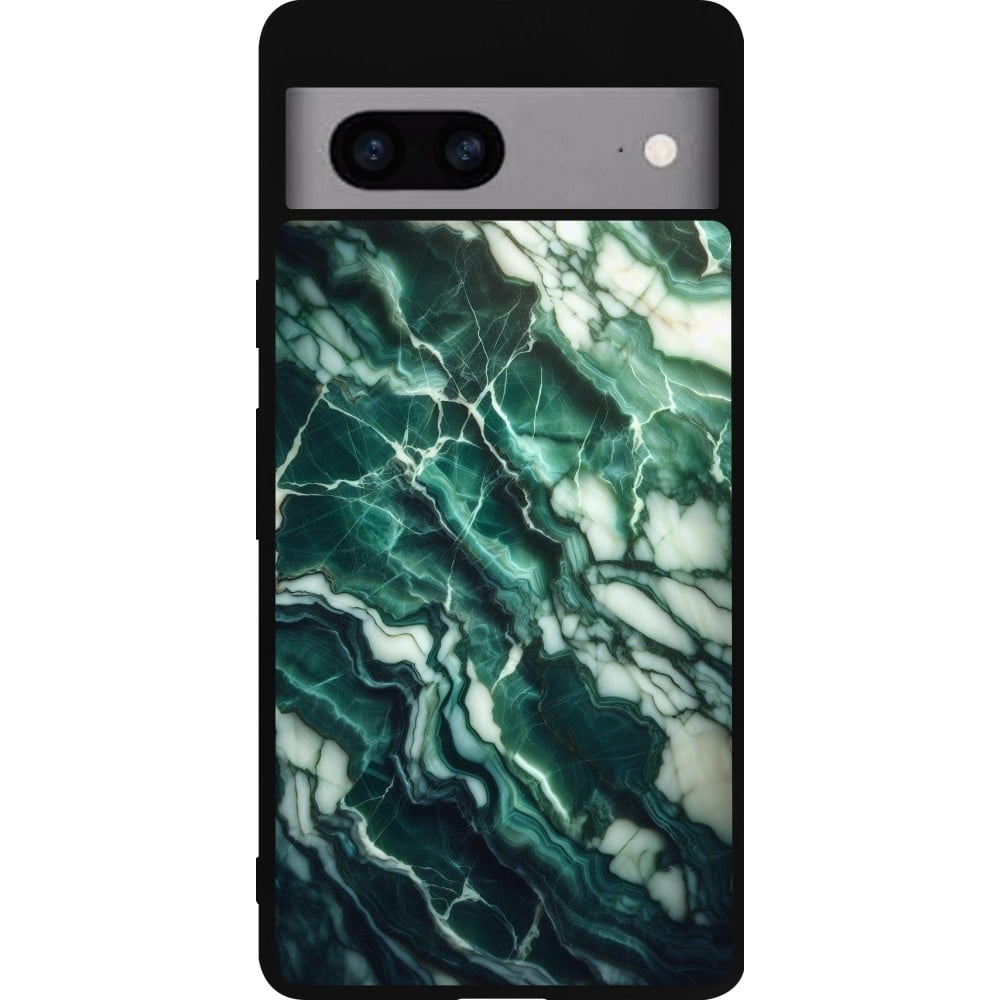 Coque Google Pixel 7a - Silicone rigide noir Marbre vert majestueux