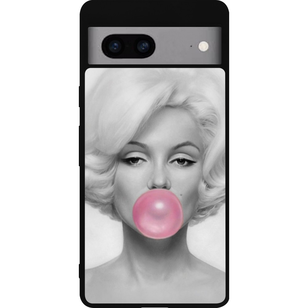 Coque Google Pixel 7a - Silicone rigide noir Marilyn Bubble