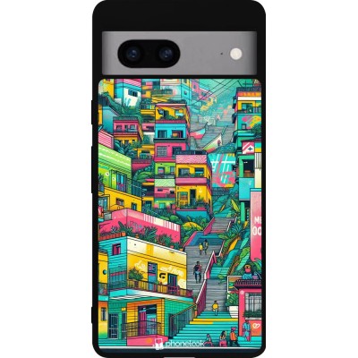 Coque Google Pixel 7a - Silicone rigide noir Medellin Comuna 13 Art