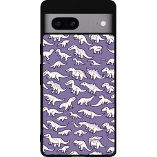 Coque Google Pixel 7a - Silicone rigide noir Mini dino pattern violet