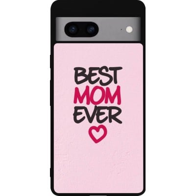 Coque Google Pixel 7a - Silicone rigide noir Mom 2023 best Mom ever pink