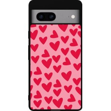 Coque Google Pixel 7a - Silicone rigide noir Mom 2024 petits coeurs