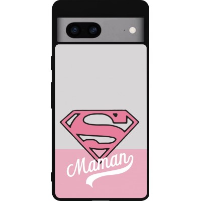 Coque Google Pixel 7a - Silicone rigide noir Mom 2024 Super hero maman