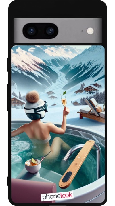 Coque Google Pixel 7a - Silicone rigide noir Montagne Glamour Jacuzzi