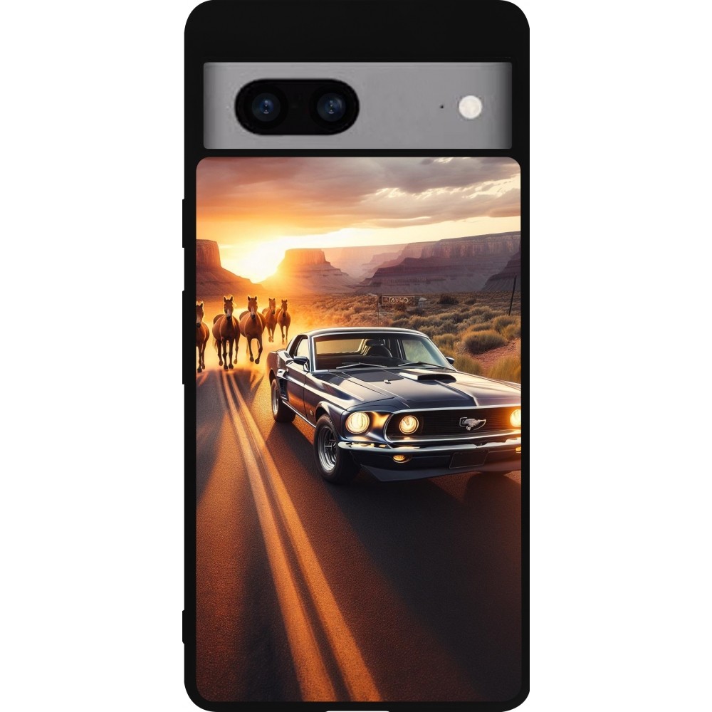 Coque Google Pixel 7a - Silicone rigide noir Mustang 69 Grand Canyon