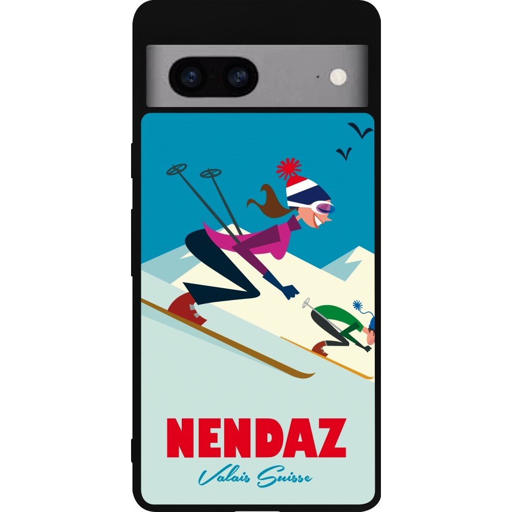 Coque Google Pixel 7a - Silicone rigide noir Nendaz Ski Downhill