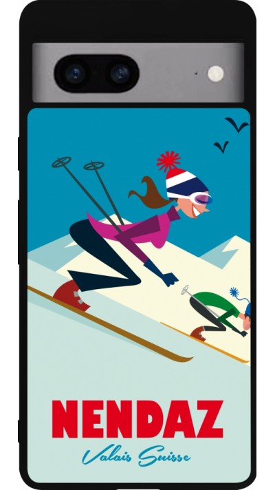 Coque Google Pixel 7a - Silicone rigide noir Nendaz Ski Downhill