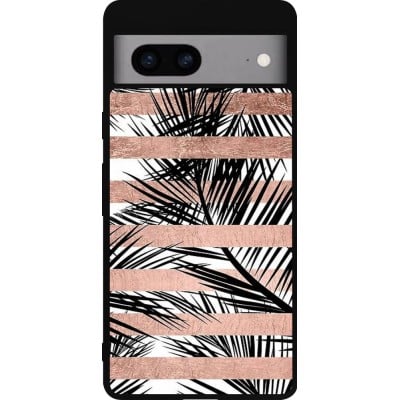 Coque Google Pixel 7a - Silicone rigide noir Palm trees gold stripes