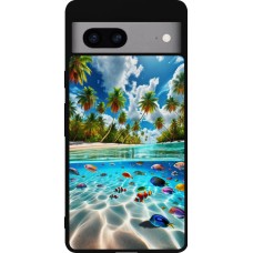 Coque Google Pixel 7a - Silicone rigide noir Plage Paradis