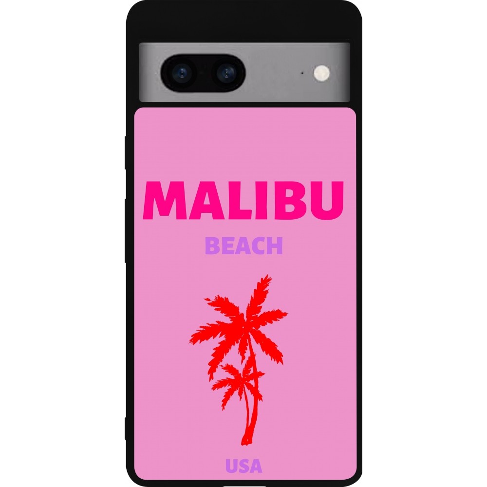 Coque Google Pixel 7a - Silicone rigide noir Pop Summer Destination Malibu