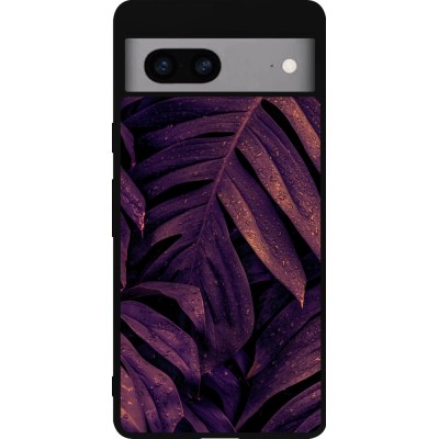 Coque Google Pixel 7a - Silicone rigide noir Purple Light Leaves