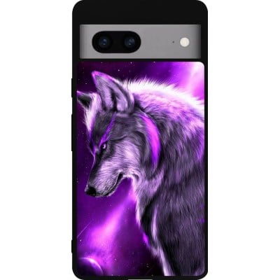 Coque Google Pixel 7a - Silicone rigide noir Purple Sky Wolf