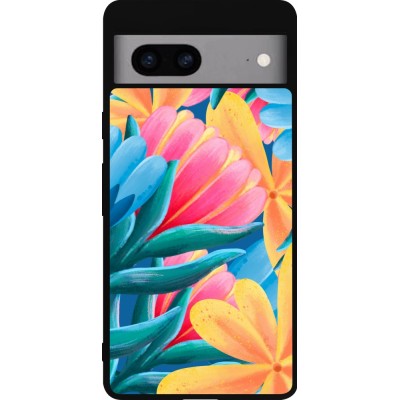 Coque Google Pixel 7a - Silicone rigide noir Spring 23 colorful flowers