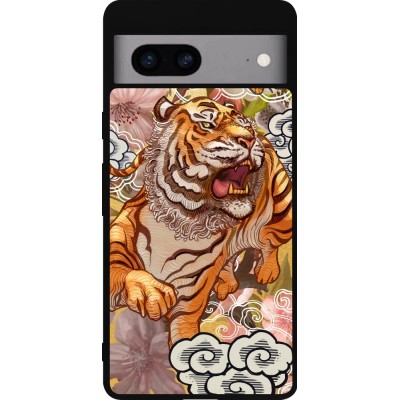 Coque Google Pixel 7a - Silicone rigide noir Spring 23 japanese tiger