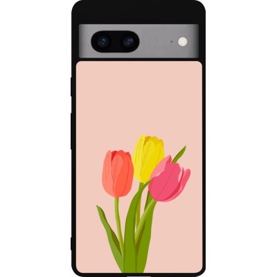 Coque Google Pixel 7a - Silicone rigide noir Spring 23 tulip trio